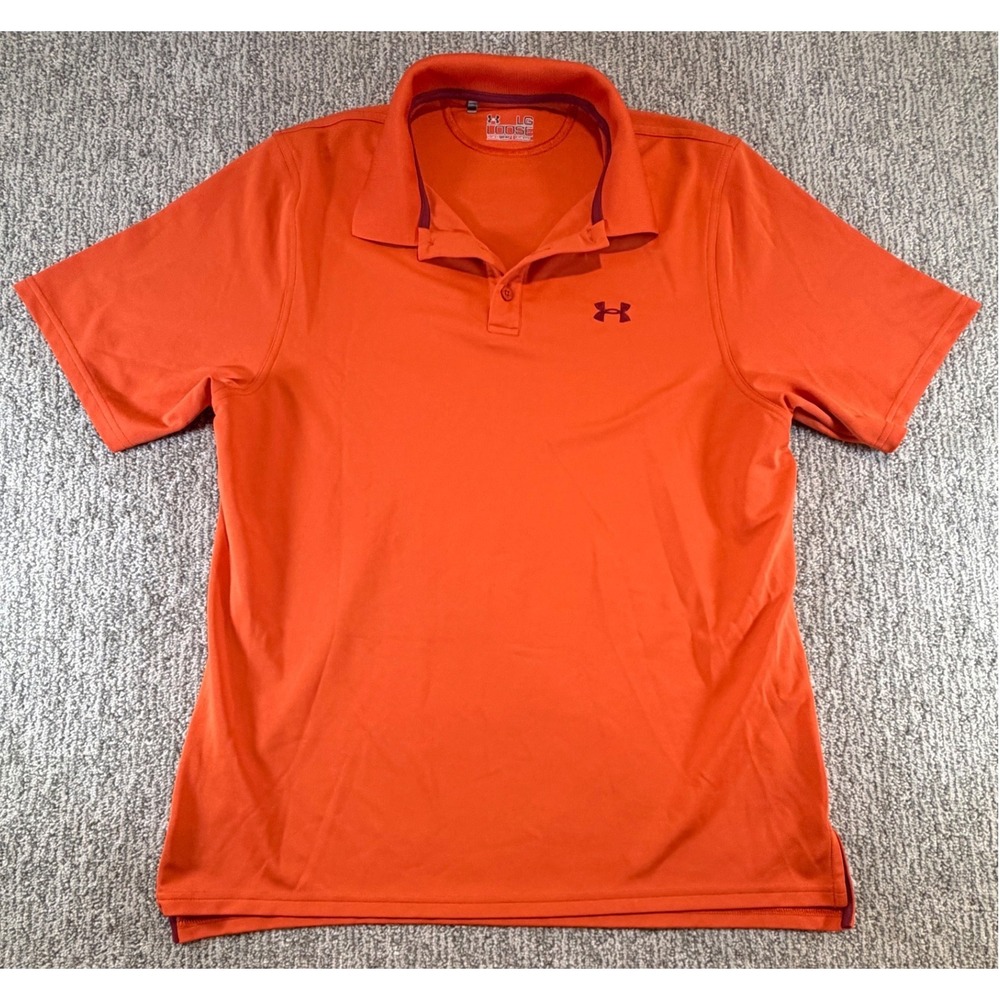 Under Armour Polo Shirt Mens LG Orange HeatGear Loose Fit Short‎ Sleeve Golf